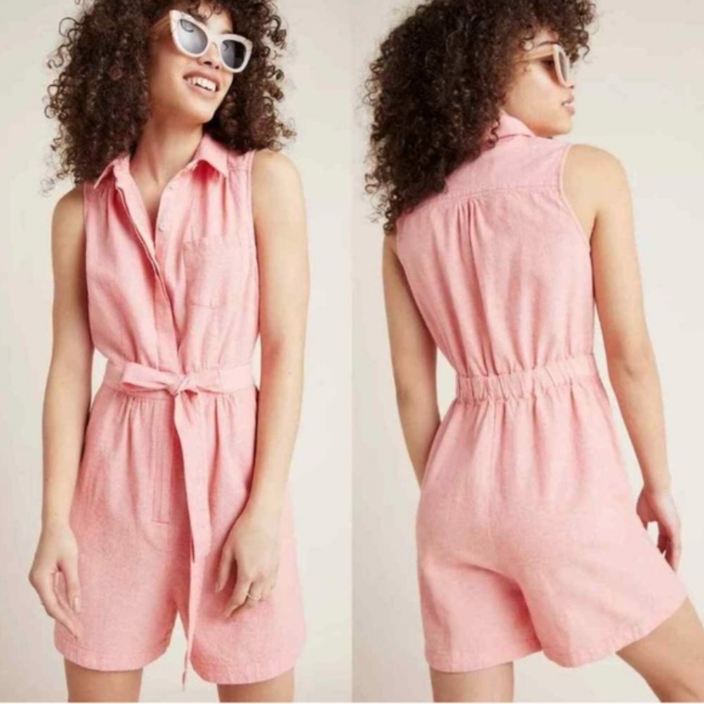 By Anthropologie Linen Blend Romper [13105]
